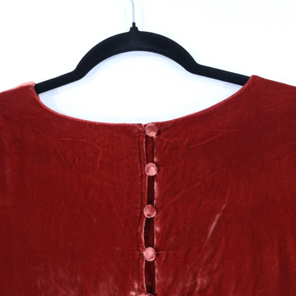 Madewell Velvet Drop Waist Dress Women XS Rust Silk Blend Ruffle Bell Sleeve